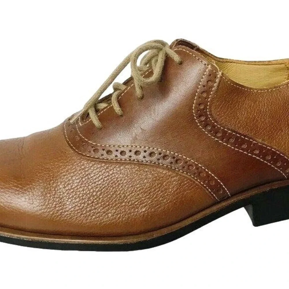 Sandro‎ Plain Toe Leather Oxford Shoes Mens 8.5 D Cognac Brown 5 Eyelet Comfort